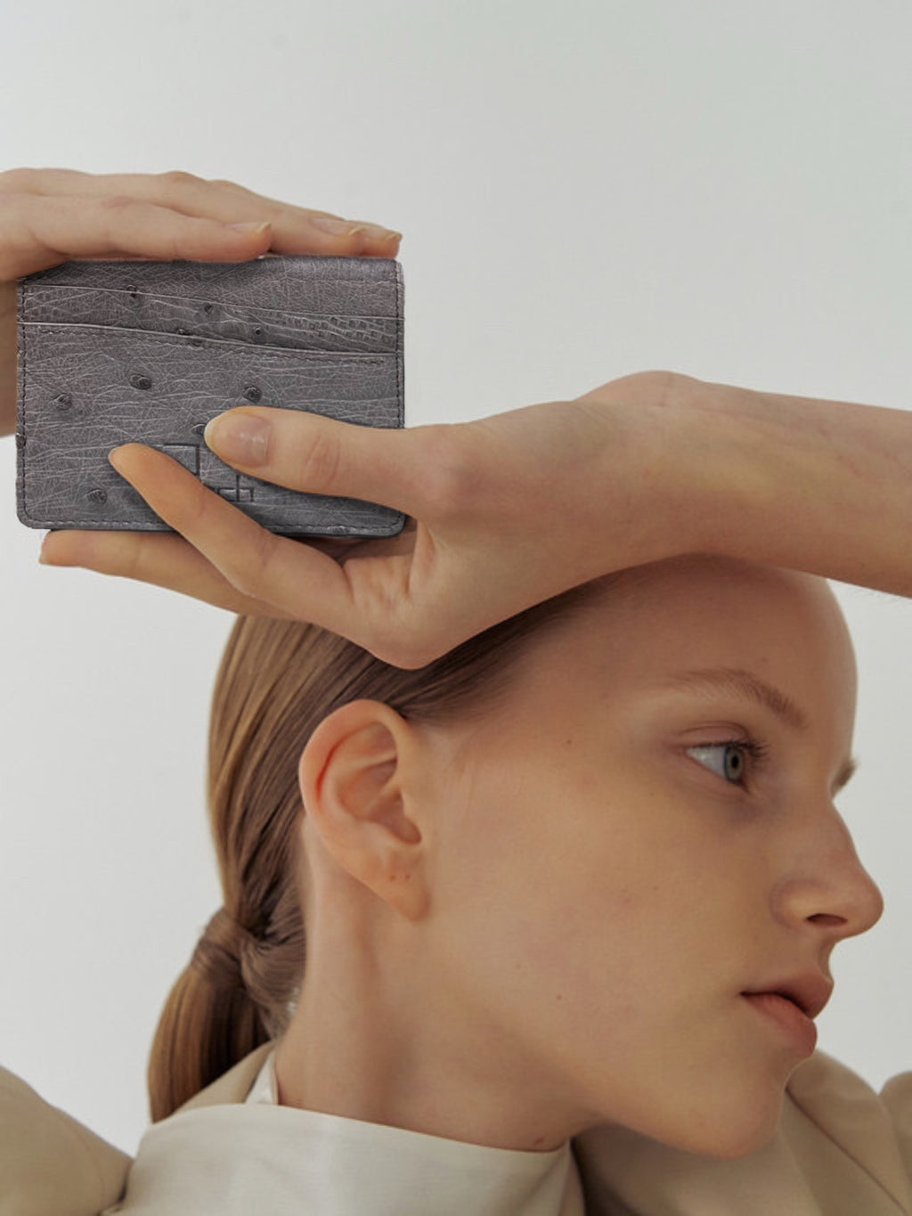 Ostrich Leather Cardholder | Grey