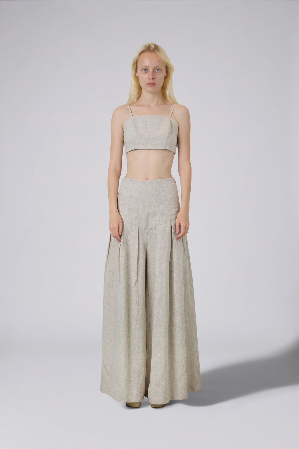Linen Spaghetti Strap Crop Top