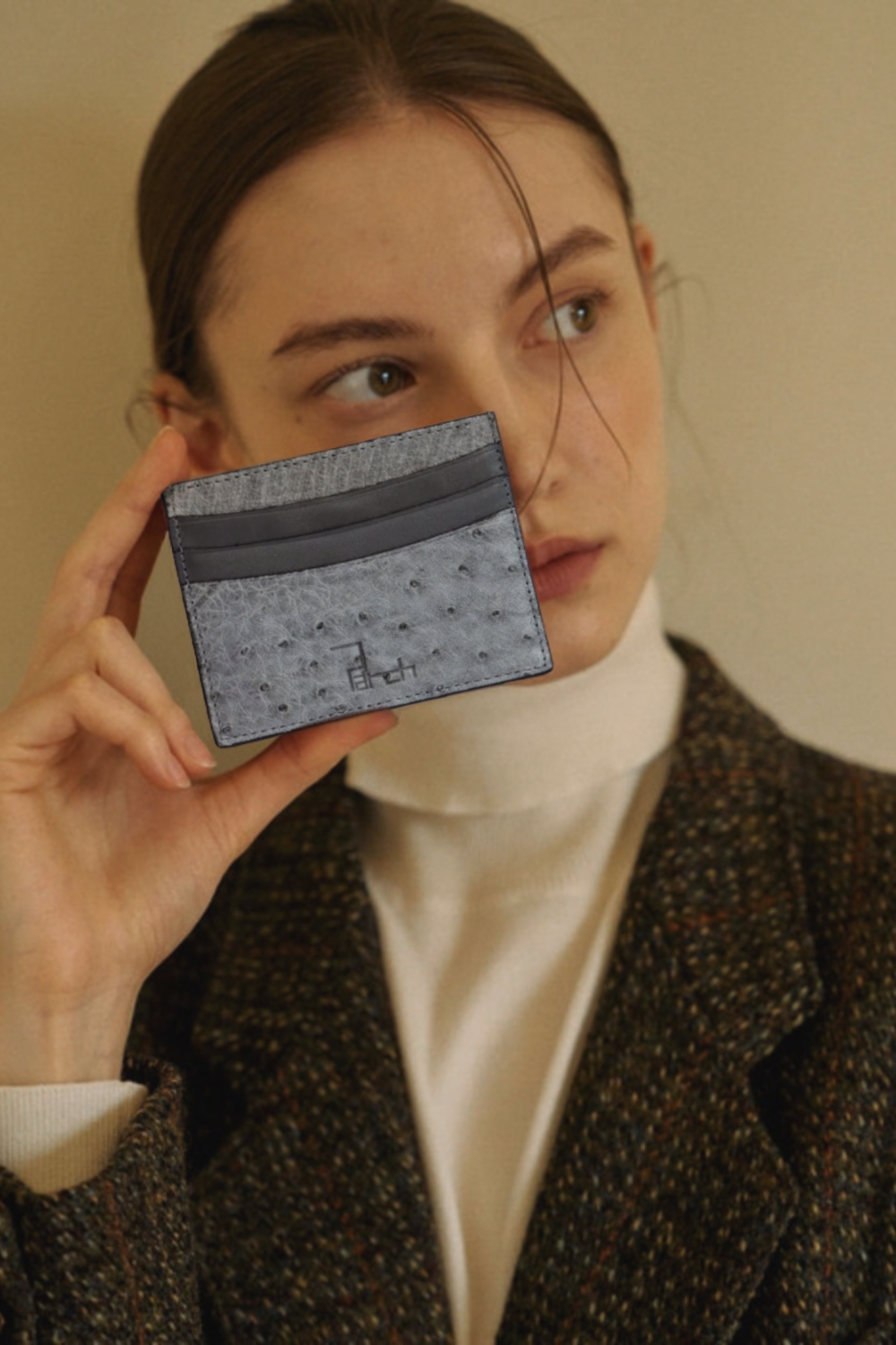 Ostrich Leather Cardholder | Grey No1