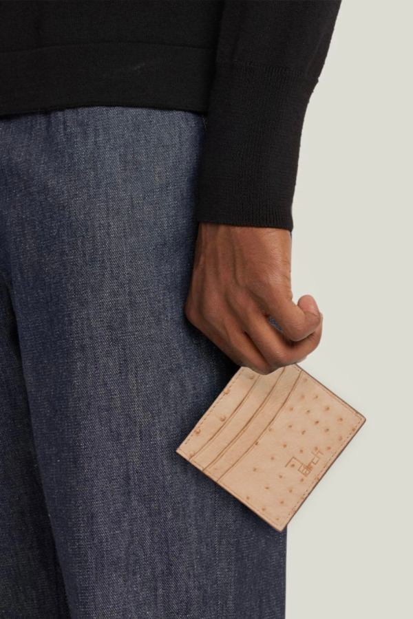 Ostrich Leather Cardholder | Beige No1